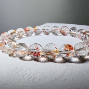 Koi Fish Quartz Bracelet | Red Yellow Orange Hematite Included Quartz | 9mm