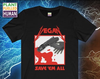 Save Em All V2 Vegan Shirt, Animal Liberation Apparel, Vegan Retro 80s Metal T Shirt, Vintage Eighties TShirt, Vegetarian Clothing