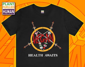 Health Awaits Vegan T Shirt, Retro Thrash Metal Inspired Tee, Vintage Graphic Tee, Vegan Chef Apparel, Animal Liberation, Pentagram T-Shirt