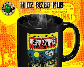 Attack Of The Vegan Zombies Coffee Mug, Comicbook Mug, Vegan Tea Mug, Vintage Horror Comic Mug, Animal Liberation