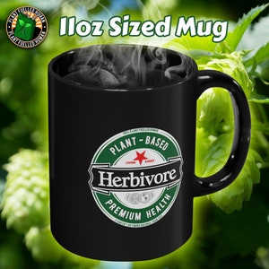Herbivore Vegan Coffee Mug, 11 Ounce Black Ceramic Mug, 15 Ounce Black Ceramic Mug, Vegan Tea Mug, Drinkware, Plant-Based Gift