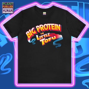 Big Protein in Little Tofu Vegan Tshirt, Retro Eighties Kung Fu Movie Clothing, Vintage 80s Plant Based Apparel, Vegan Shirt, Comic Art Tee