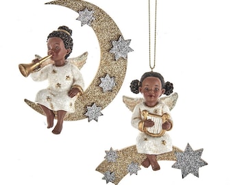 German African American Angel Ornaments, 2 Assorted