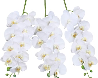 Phalaenopsis Orchids Real Touch White Orchid 37 inch Tall 9 Big Blooms Fake Phalaenopsis Flower Home Wedding Decoration (3 PCS, White)