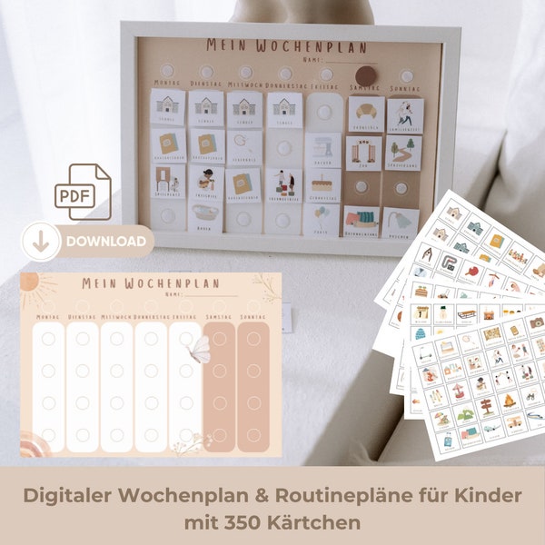 Digital PDF Wochenplan Schmetterling Kinder Tagesroutinen Montessori PDF Routinen  Routineplan Tagesplan A4 Kindergarten Schule Bildkarten