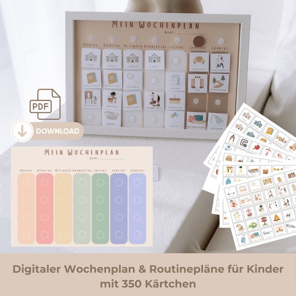 Digitaal PDF-weekplan KLEURRIJKE dagelijkse routines voor kinderen Montessori PDF-routines routineplan dagplan A4 kleuterschool fotokaarten