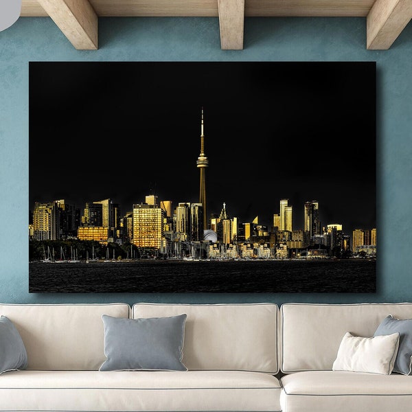 Toronto Night Skyline Canvas, Gold Buildings, Canvas Print, Home Decor, Canvas Wall Art, Fine Art Photography, Toronto Art, Modern Art