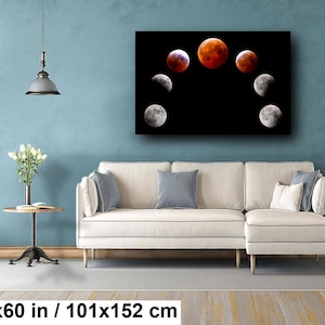 Moon Phases Canvas, Lunar Eclipse Canvas, Moon Phases Decor, Moon Canvas, Space Canvas, Space Home Decor Art, Fine Art, Blood Moon