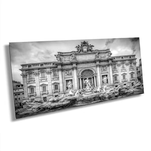 Special Size 20 x 40 - Rome Trevi Fountain Black and White Photo, Rome Italy Print, Italy Photography, Canvas Wall Art, Rome Fountain