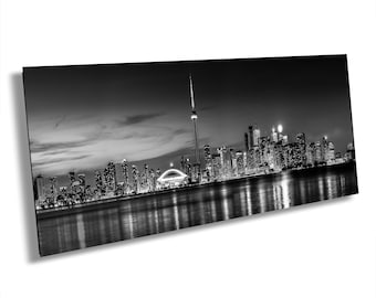 Toronto Panorama Wall Art, CN Tower Cityscape Print, Black and White Canvas Skyline Decor