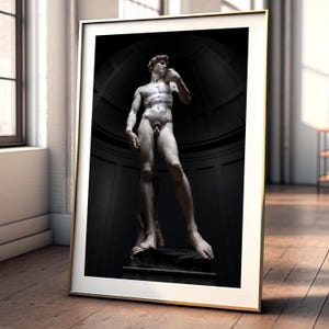Statue of David Print, Michelangelo Art, Florence, Black and White, David statue print, Famous Art, Modern Art, paper, acrylic, metal Canvas