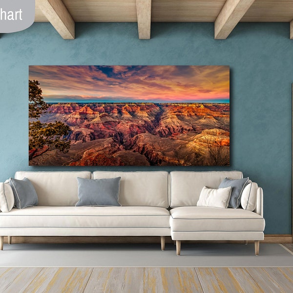 Grand Canyon Sunset Photography, Landscape Canvas Print, Travel Art, Wall decor, South Rim Desert, Arizona Park, Red Rocks