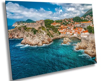 Dubrovnik City Print, Croatian Coast Canvas Wall Art, Old Town Walls, Adriatic Landscape