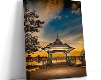 Gazebo Photo Print, Sunset Photography, Toronto Harbor Scene, Waterfront Wall Art