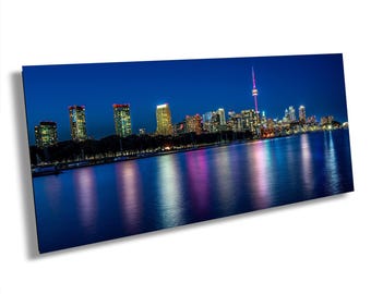 Toronto Skyline Print, Cityscape Photo Art, Night Water Reflection, Canada Canvas Decor