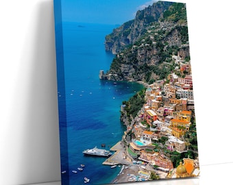 Positano Print Amalfi Coast, Italy Canvas Wall Art, Beach Landscape Photography, Vertical Home Decor