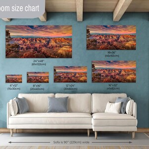 Grand Canyon Print, Sunset Red Rocks, Landscape Canvas Wall Art, Arizona Desert Nature Photography image 3