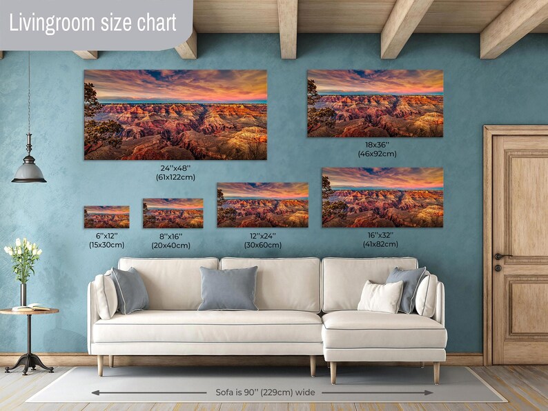 Grand Canyon Print, Sunset Red Rocks, Landscape Canvas Wall Art, Arizona Desert Nature Photography image 3