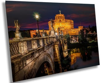 Rome City Print, Castel Sant'Angelo photo, Italy travel wall art, Tiber River architecture