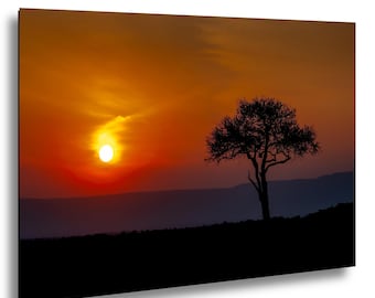 African Sunset Print, Masai Mara Wall Art, Silhouette Photography, Acacia Tree