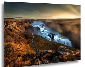 Iceland Waterfall Sunrise Print, Landscape Photo, Nature Wall Art