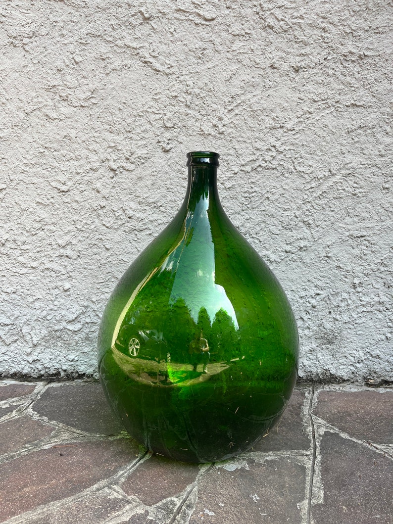 Damesjeannes 54 litres italien vase en verre vert foncé 66cm dames
