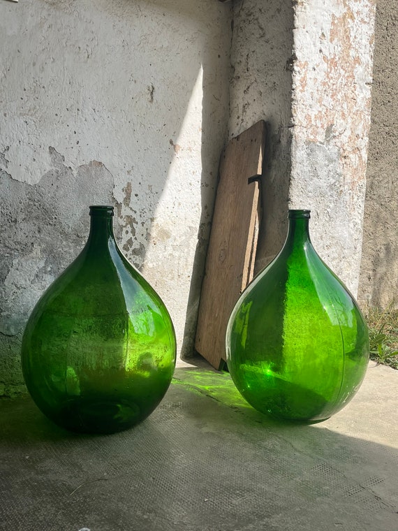 2 DAMIGIANE 54 litri vaso di vetro verde scuro arredamento design Bottiglia  di vino vintage 54l XXL decorazione esterna -  Italia