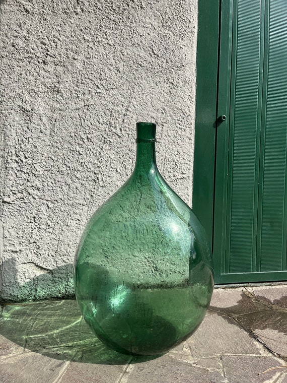 Damigiana verde blu vintage soffiata vaso di vetro damigiane -  Italia
