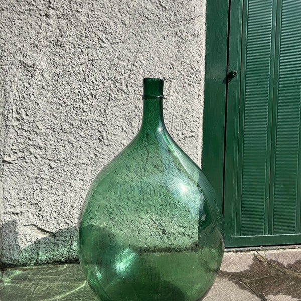 Damigiana verde blu vintage soffiata vaso di vetro damigiane