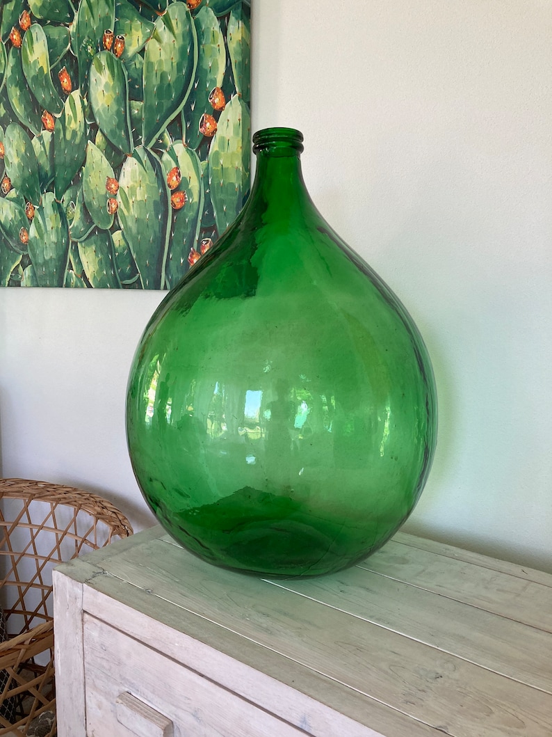 Demijohn 54 liter glass vase green Italian large decor design Vintage wine bottle 54l XXL outdoor decoration image 1