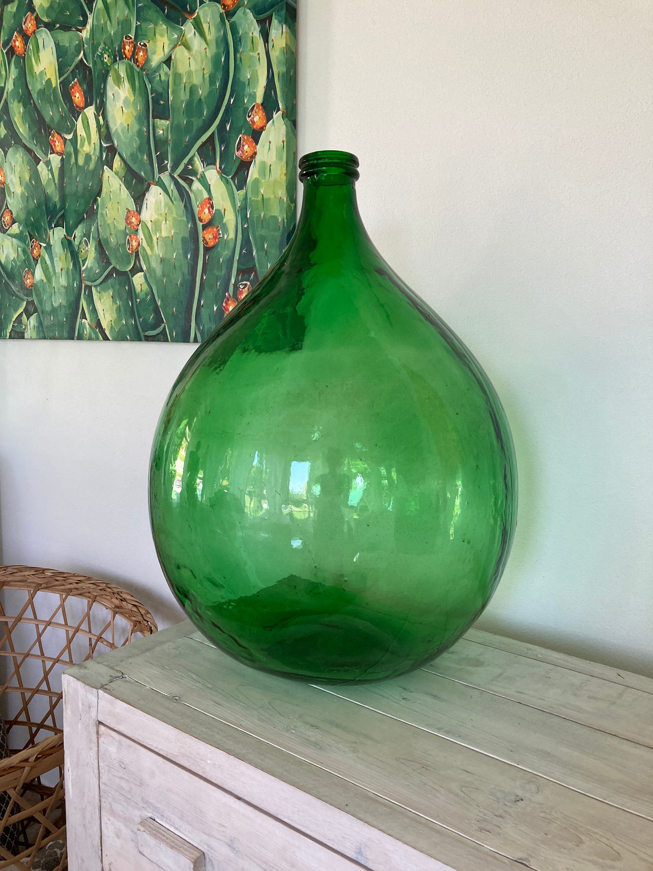 XXL Antique French Dame Jeanne 54L Light Green 1960s, Antique Demijohn,  Vintage Vase, Chic Decoration 