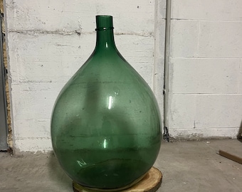 Vintage blaue grüne Demijohn Demijohn Glasvase geblasen