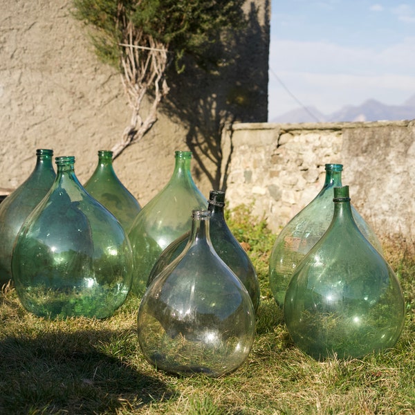 XXL vintage 54 liter demijohns - transparent blue green floor vases - demijohn - Italian glass vase - wine bottle decoration