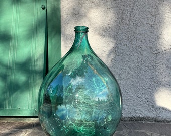 Korbflaschen, 54 Liter, italienisch – blaue Glasvase, 66 cm, Korbflaschen, XXL-Vintage-Weinflasche, Dekoration, Korbflasche