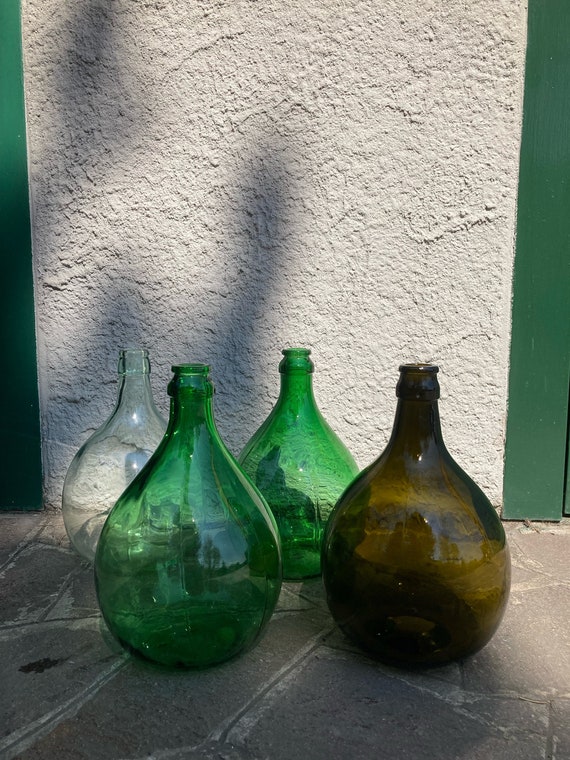 Damigiana vaso di vetro piccola trasparente e verde 5 litri -  Italia