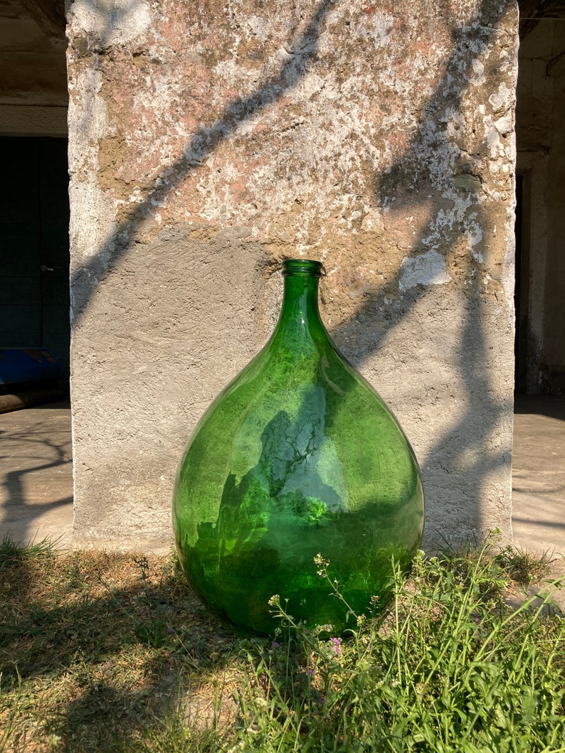 Demijohn 54 liter glass vase green Italian large decor design Vintage wine bottle 54l XXL outdoor decoration image 3