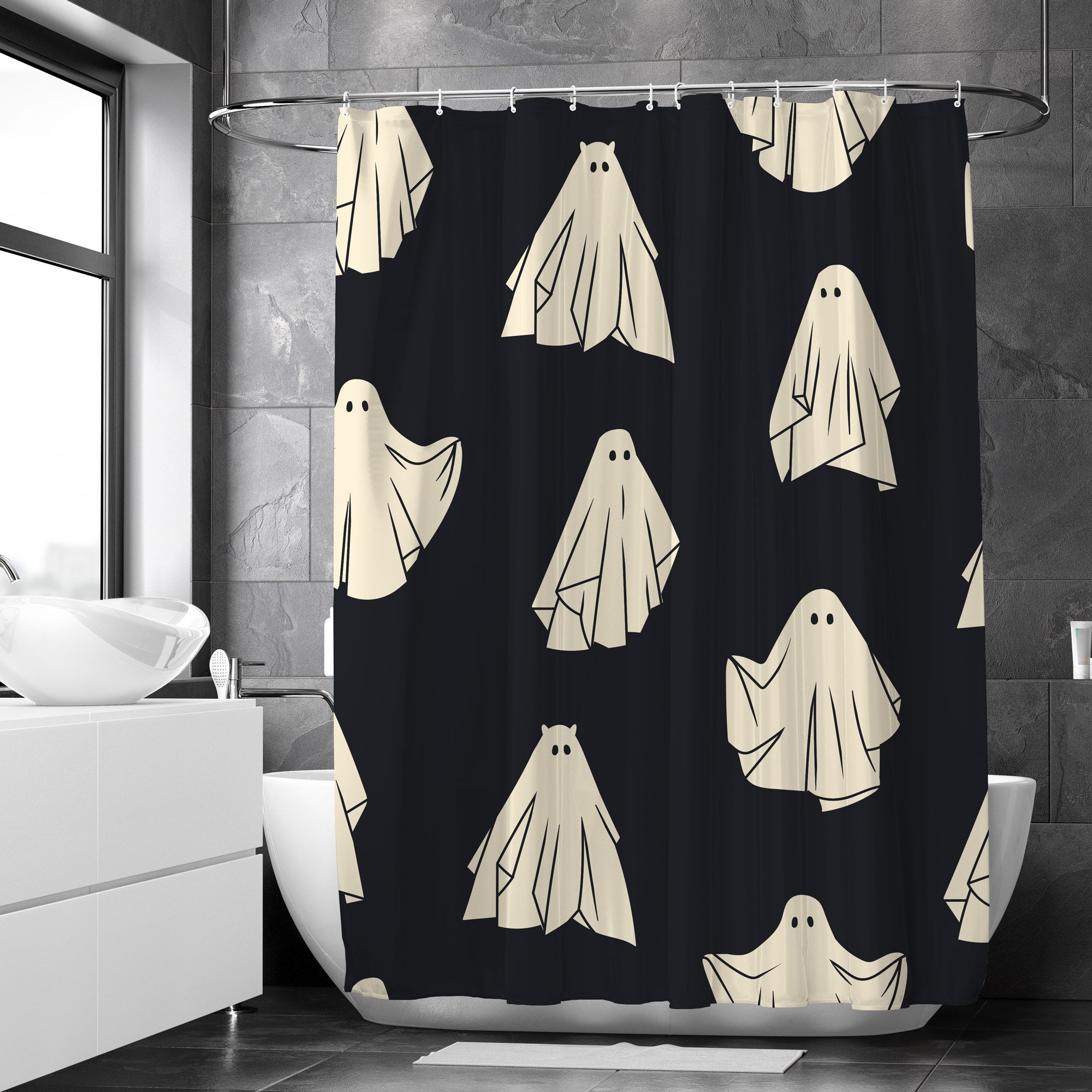 Premade Halloween Shower Curtain Bathroom Waterproof Home Decor 160x180