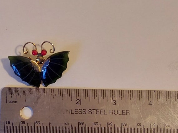 Vintage Butterfly Brooch Green Jade-Like Wings Go… - image 6