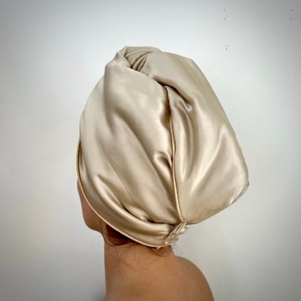 Reversible Mulberry silk and Raw silk spa bath hair turban beige or animal print