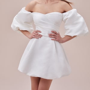 Puff Sleeve Short Wedding Dress Mini Wedding Dress Elopement - Etsy