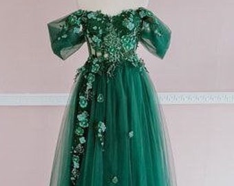 Grünes Feenkleid, Ballkleid, Feenkorsett, Feenhochzeitskleid, Fantasy-Abschlussballkleid, Elfenkleid, Prinzessin, Fotoshooting-Kleid für Erwachsene, Gartenhochzeit