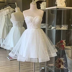 Bridal shower white tulle dress Reception dress for bride Mini wedding dress Corset tulle homecoming flowy tutu dress Short wedding dress