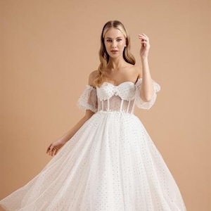 Simple short wedding dress Elopement dress Second wedding dress Reception dinner dress Prom dress ball gown Midi white tulle corset