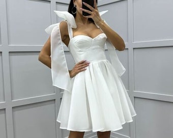 Bride reception dress Vega wedding dress White cocktail dress Corset mini rehearsal dinner bridal shower gown Homecoming dress