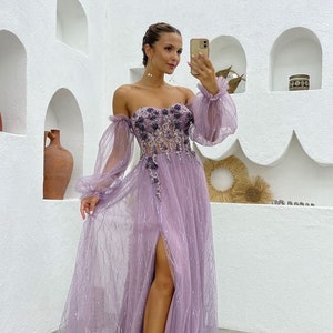 Fantasy fairy ball gown, corset tulle prom dress, occasion dress, purple mother of the bride dress, formal bustier dress