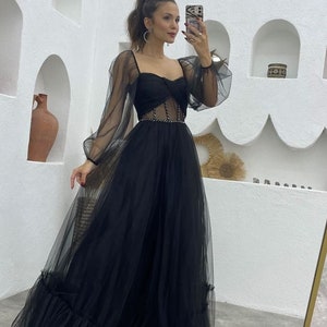 Black Tulle Dress Corset Black Ball Gown Prom Dress Witch Goth - Etsy