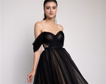 Black corset tulle dress, Bustier dress, Fairy dress, Black prom dress, formal gown, ball gown