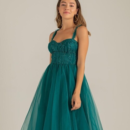 Emerald Green Tulle Corset Dress Wedding Guest Dress - Etsy