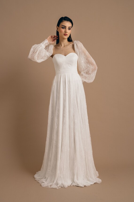 Wedding Dresses Minimalist Lace Corset Wedding Gown Ethereal