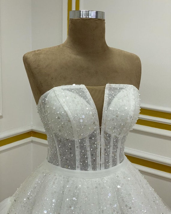 Reception Dress for Bride Mini Wedding Dress Corset Sparkly Elope